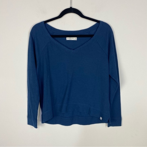 Abercrombie & Fitch Navy Waffle V Neck Long Sleeve Top - Picture 1 of 3